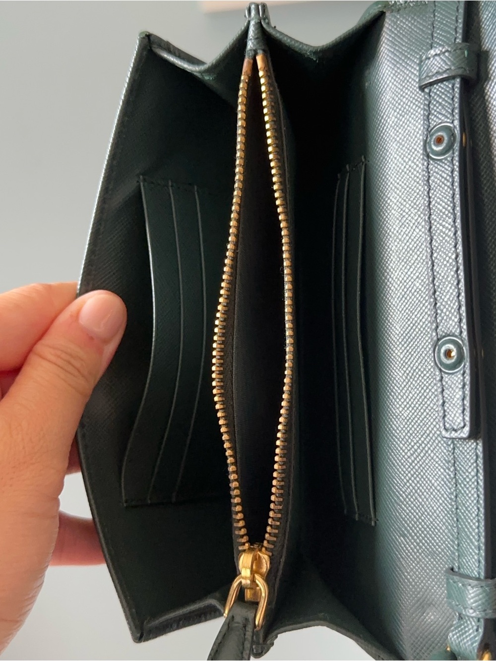 Prada Green Saffiano Leather Wallet on Strap - Picture 13 of 17